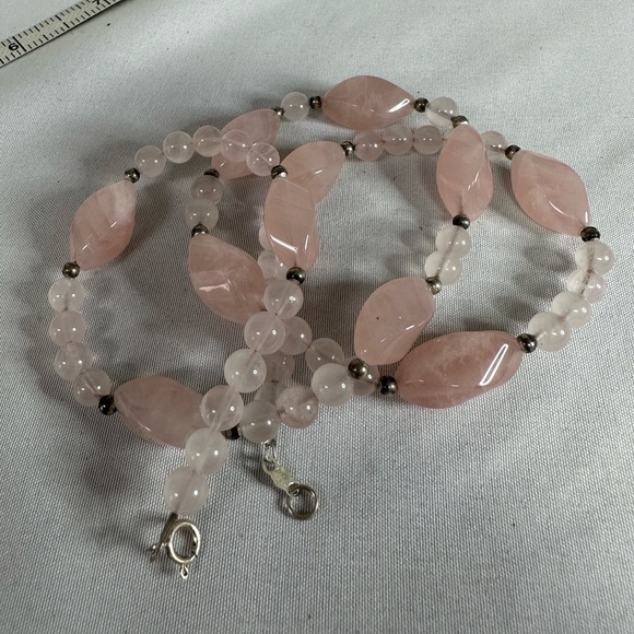 Rose quartz bead necklace 925 clasp - Picture 6 of 6